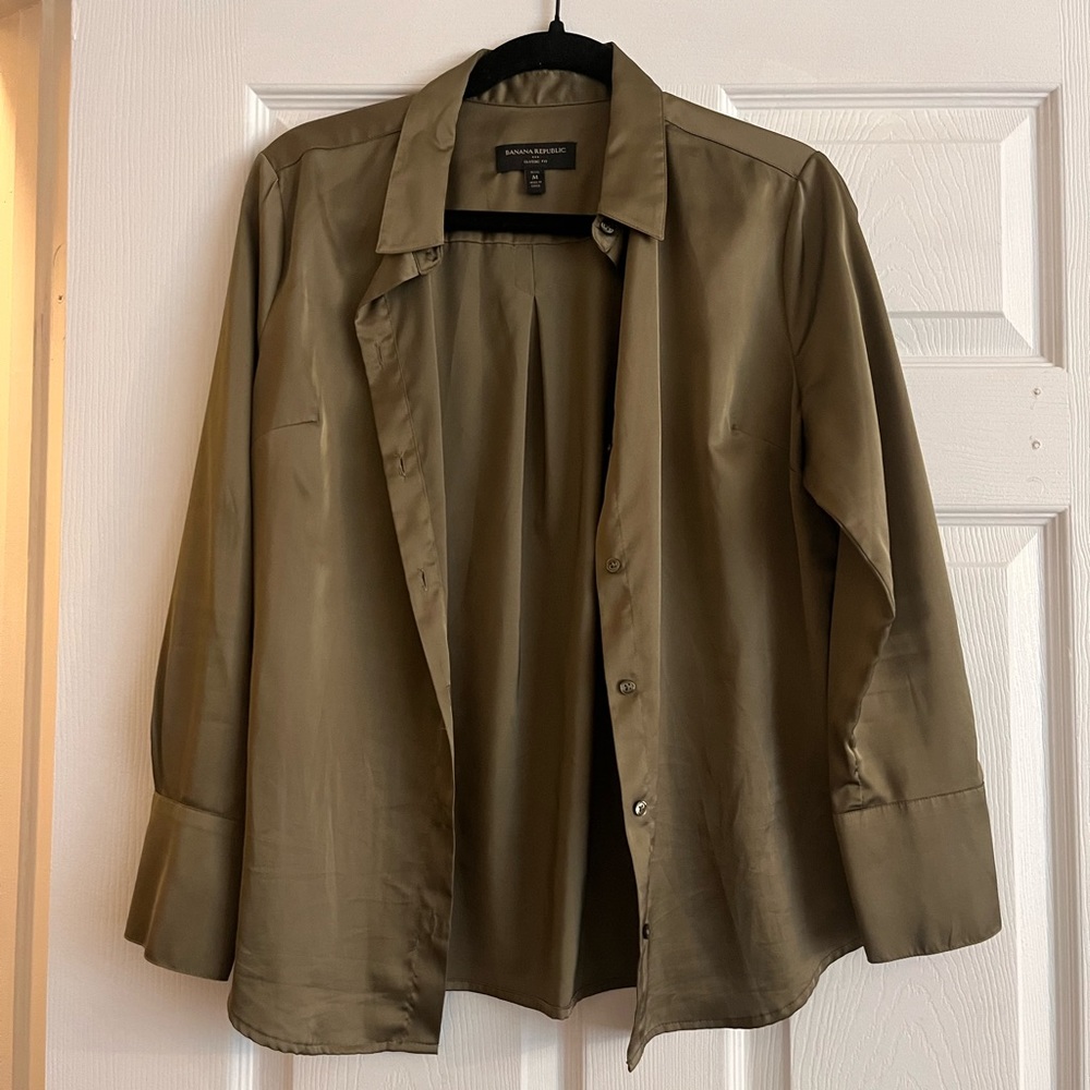 Green satin button down